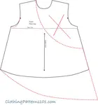 sketch of step 1 in converting flare top pattern to asymmetric hem with overlap