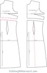 sketch of pattern pieces to make a dress with high waist and pleats