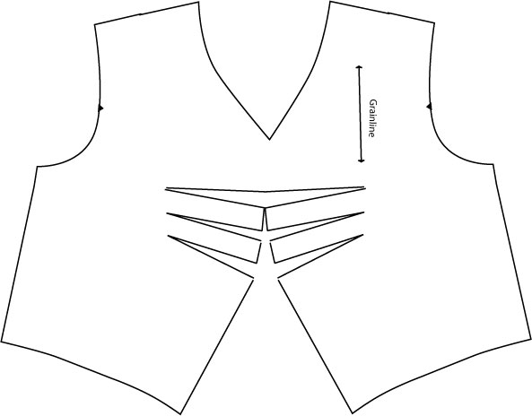 pattern piece for bodice with CF darts, grainline straight above bust