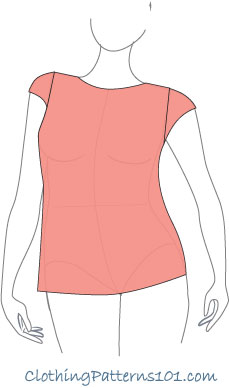 sketch of woman wearing orange top with small cap sleeve