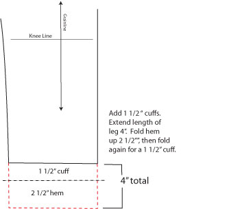 sketch of adding a cuff to the hem of a pant sketch of adding a cuff to the hem of a pant