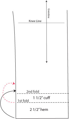 sketch of pant pattern with cuff added to leg sketch of pant pattern with cuff added to leg