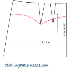 sketch of drafting the double pointed waist yoke.
