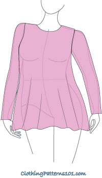 women's pink top with long sleeves and flared hem