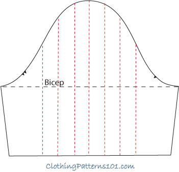 sketch of step 1 in drafting a flutter sleeve