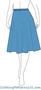 sketch of woman wearing full blue skirt