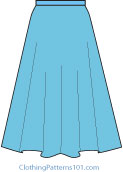 sketch of a blue, full skirt