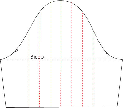 step 1 on slashing sleeve pattern to make puff sleeve