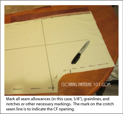 marking the seam allowances on the muslin sample