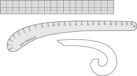 grid ruler, hip curve and French curve for making sewing patterns