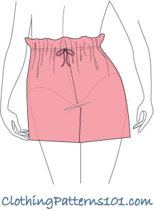 sketch of woman wearing pink shorts with paperbag waist