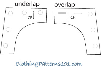 sketch of pattern pieces for  front button flap of sailor pant pattern