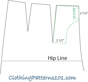 sketch showing how to draft the facing for the front flap of the sailor pant