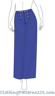 sketch of woman wearing blue flared sailor pants