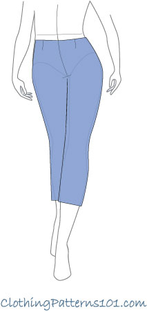 sketch of woman wearing skinny capri pants in blue