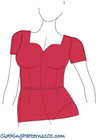 woman's red top with short sleeves and sweetheart neckline