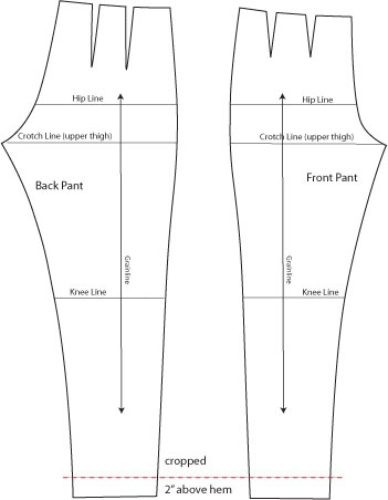 pattern draft for tapered pant with slightly shorter leg