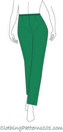 sketch of woman wearing green tapered pants