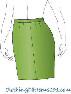 sketch of woman wearing green skirt with simple waistband