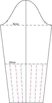 sketch of 1st step drafting wide bell sleeve