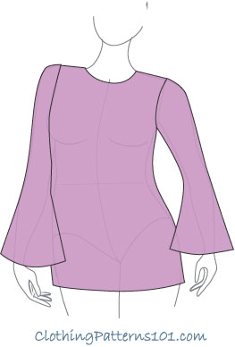 sketch of woman wearing pink top with wide bell sleeves